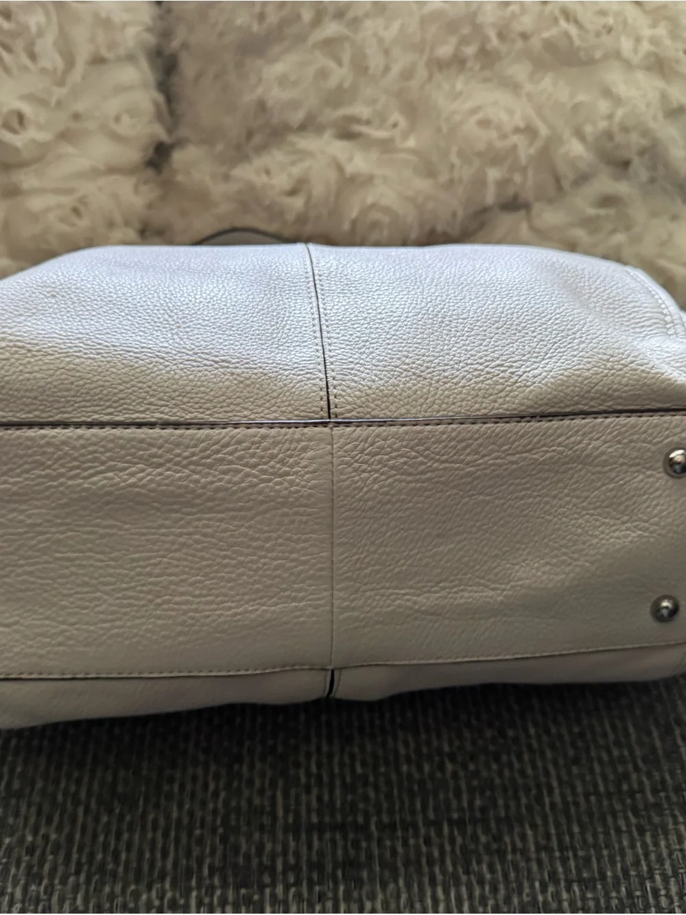 Ivory Pebbled Leather Satchel Shoulder Bag with Pink Trim